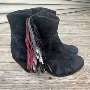 Sam Edelman Black and Gray Ankle Boots with Tassel Accents